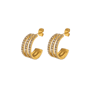Stainless Steel Inlaid Zircon C-Hoop Earrings