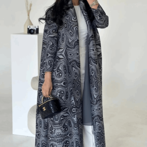 Adaa 16 -  Open Front Grey Printed Abaya