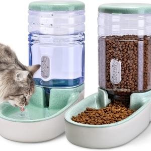 Automatic Dog Cat Feeder and Water Dispenser Gravity Food Feeder and Waterer Set with Pet Food Bowl